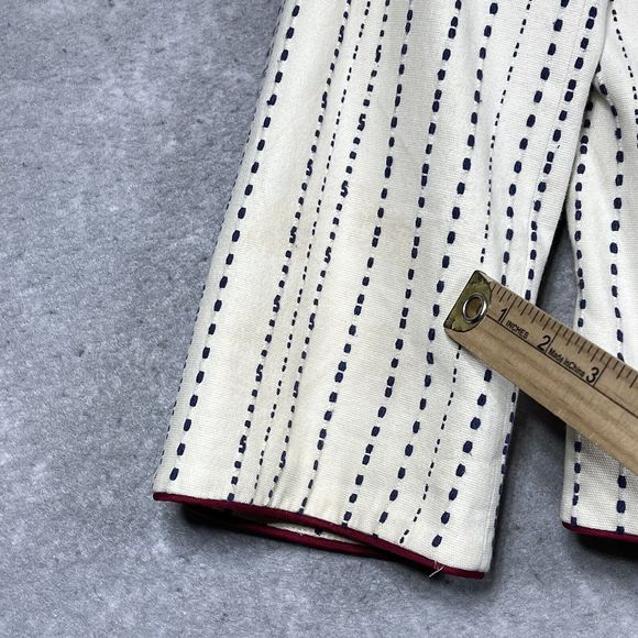 Talbots Blazer Womens Size 8 Blue Embroidered Stripes Red Trim Cotton Jacket - Picture 12 of 13